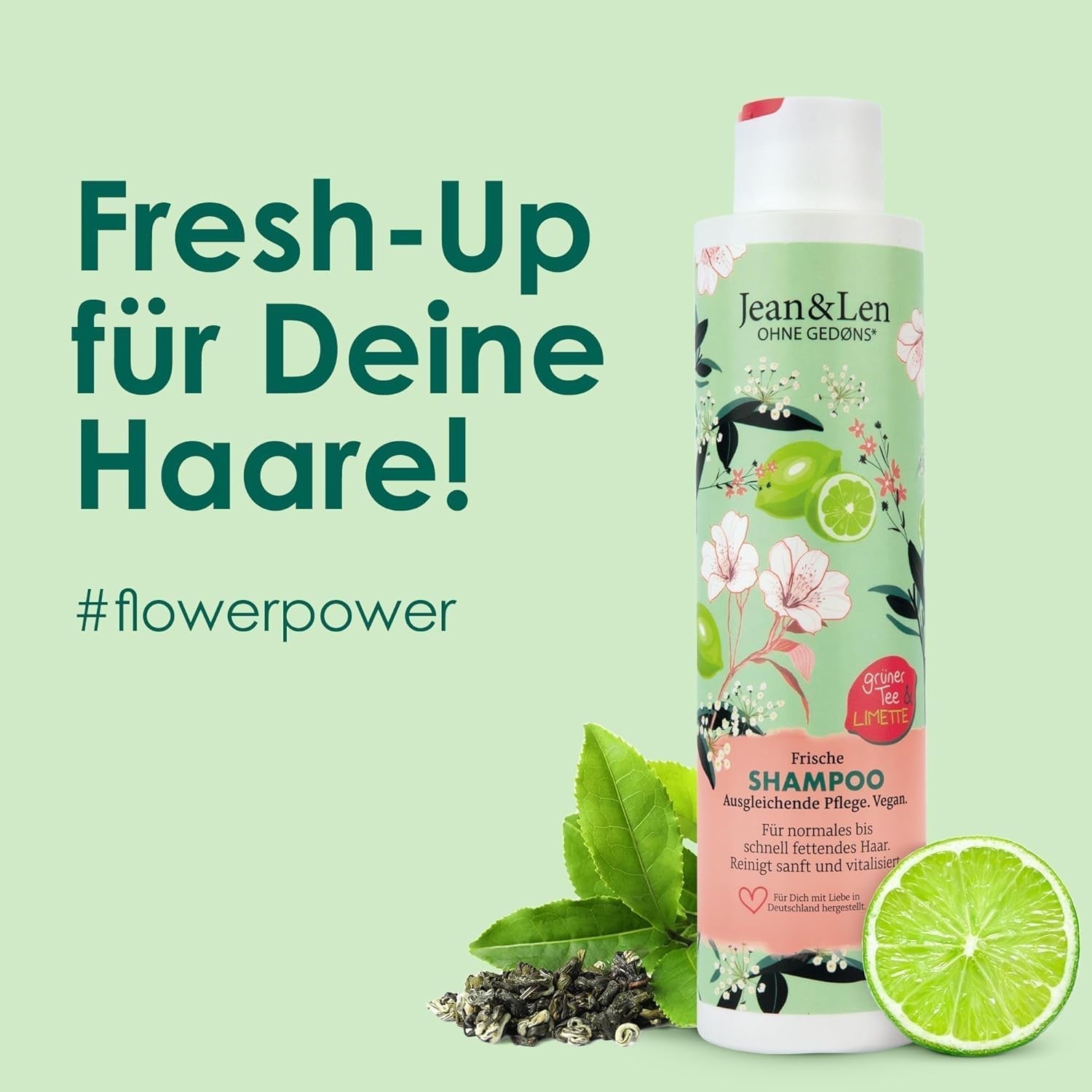 Jean & Len Green Tea & Lime szampon nawilżający do włosów normalnych i przetłuszczających się, 300 ml Pod prysznic i do kąpieli Jean & Len Green Tea & Lime