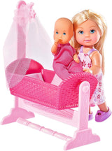 Simba 105736242 - Evi Love Doll Cradle 2 Różne Evi jako niania z kołyską i modną lalką dla niemowląt 12 cm od 3 lat i więcej