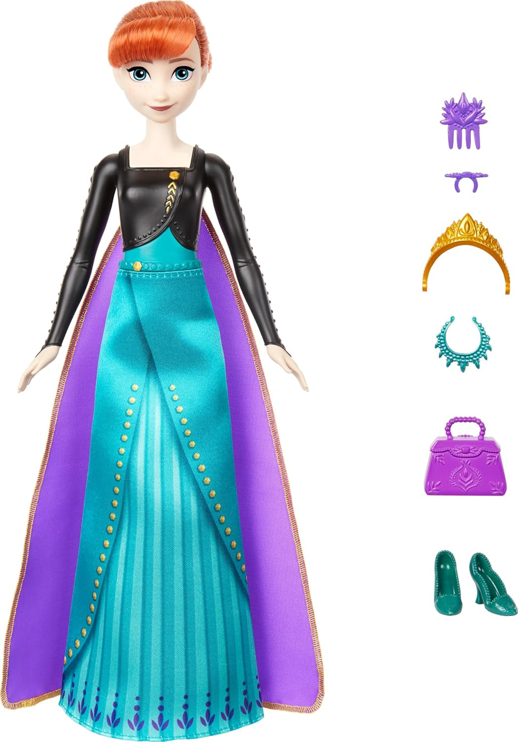 Mattel Disney Zestaw lalek Anna Królowa Lodu, Spin & Reveal z 11 niespodziankami, w tym 5 akcesoriów, 5 naklejek i sceną do zabawy, inspirowaną filmem Disneya, HXD27 Naty Shop Dolls