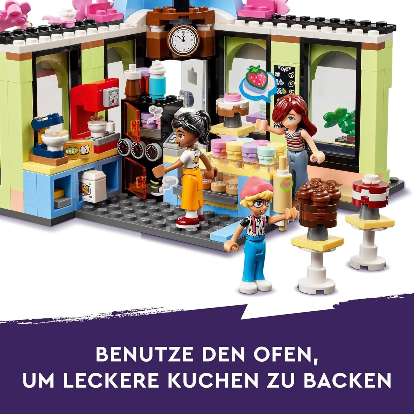 LEGO Friends Kawiarnia w Heartlake, zabawka dla dzieci, zabawkowa piekarnia, pomysł na prezent dla dziewcząt i chłopców w wieku od 6 lat, zestaw 3 figurek do zabawy i figurka psa 42618 Zestawy do budowania Besuche w sklepie LEGO