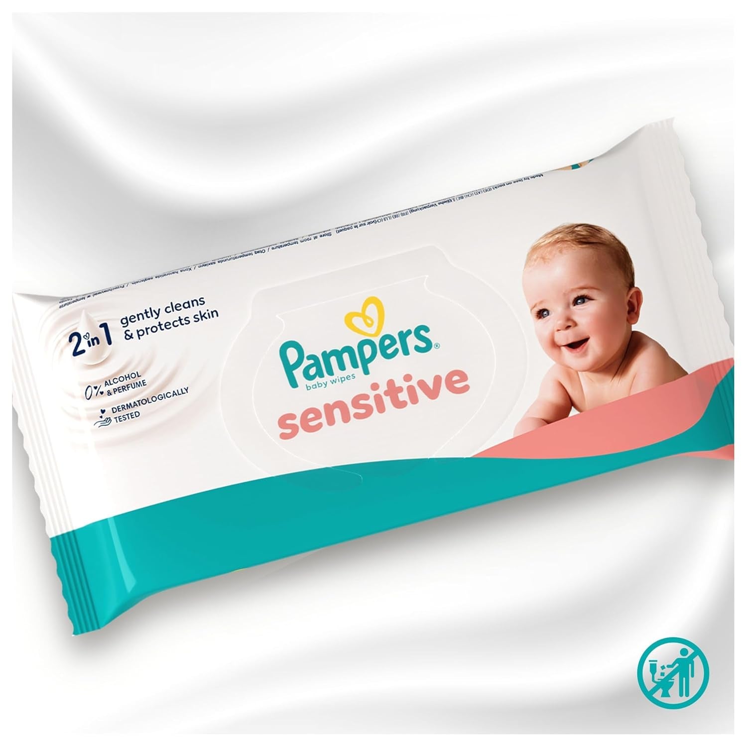 Chusteczki nawilżane Pampers Sensitive, 6 opakowań po 80 chusteczek = 480 chusteczek, bezzapachowe, do delikatnego i delikatnego czyszczenia