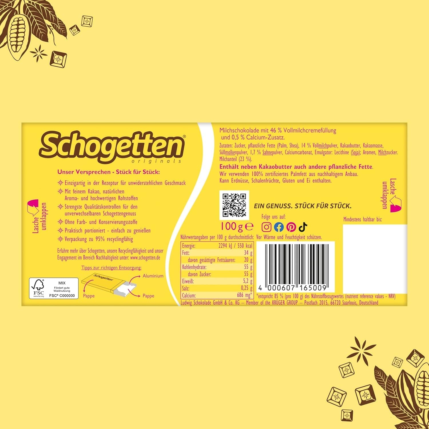 Schogetten dla dzieci, tabliczka czekolady 100g, mleczna czekolada z kremowym nadzieniem mlecznym, wygodnie porcjowana. Przysmak. Kawałek po kawałku.