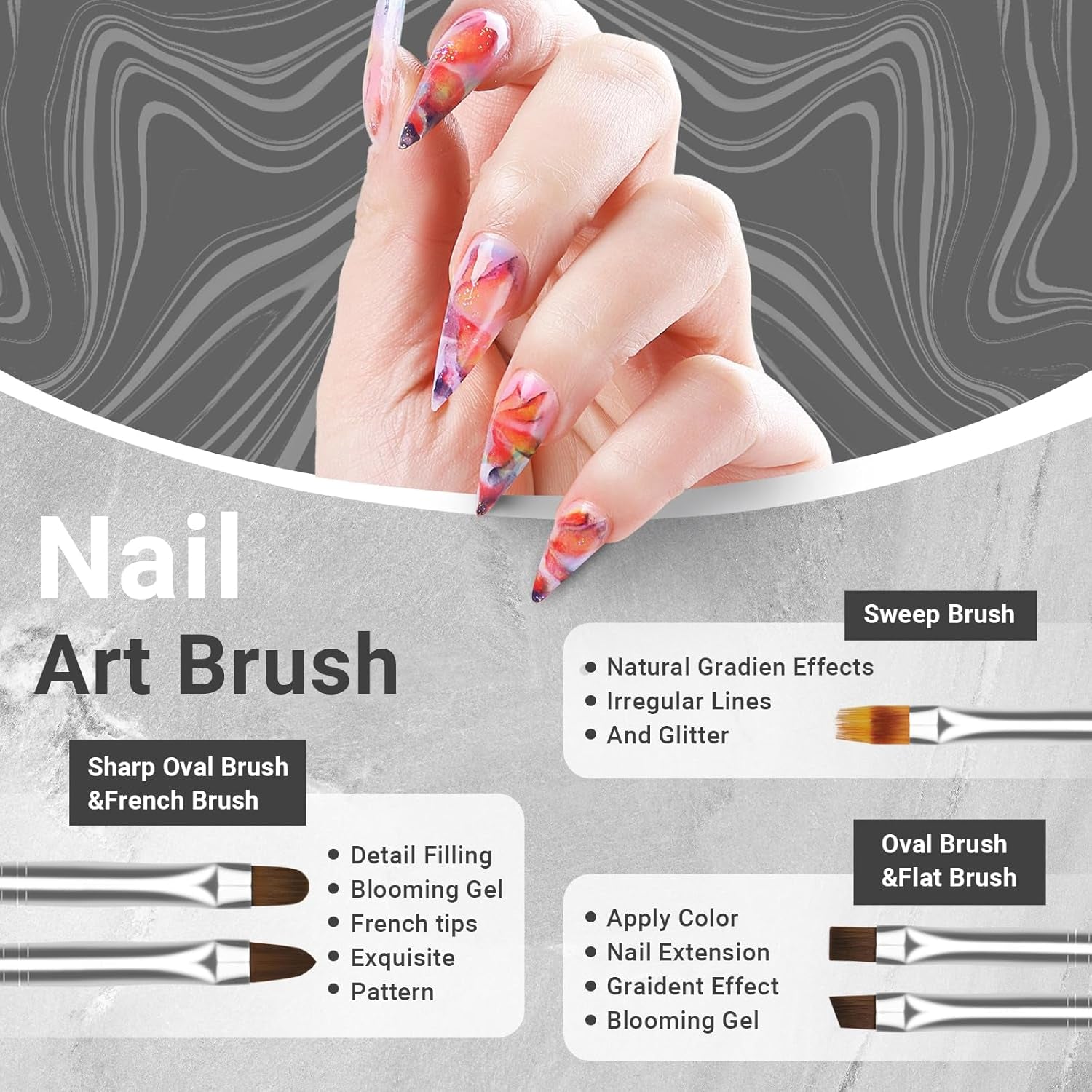 Sularpek 8 Stück Nagel Pinsel Set, Pinsel Für Gelnägel, Nageldesign Pinsel, Narzędzia do zdobienia paznokci, Nailart Pinsel Für Gel Acryl Nägel Nailart