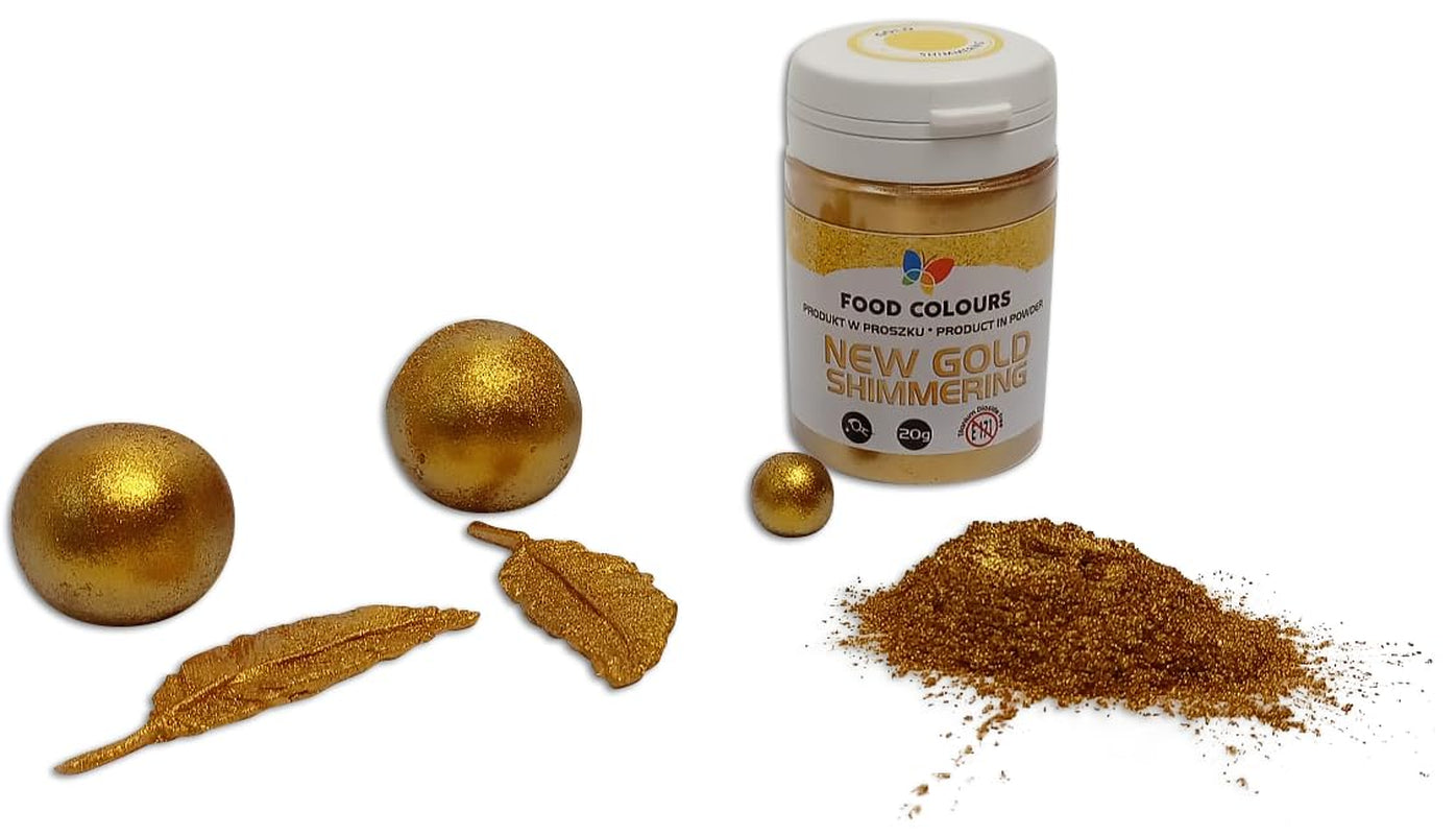 Brokat jadalny z efektem metalicznym, New Gold Shimmering, 20 gramów Glitter Naty Shop