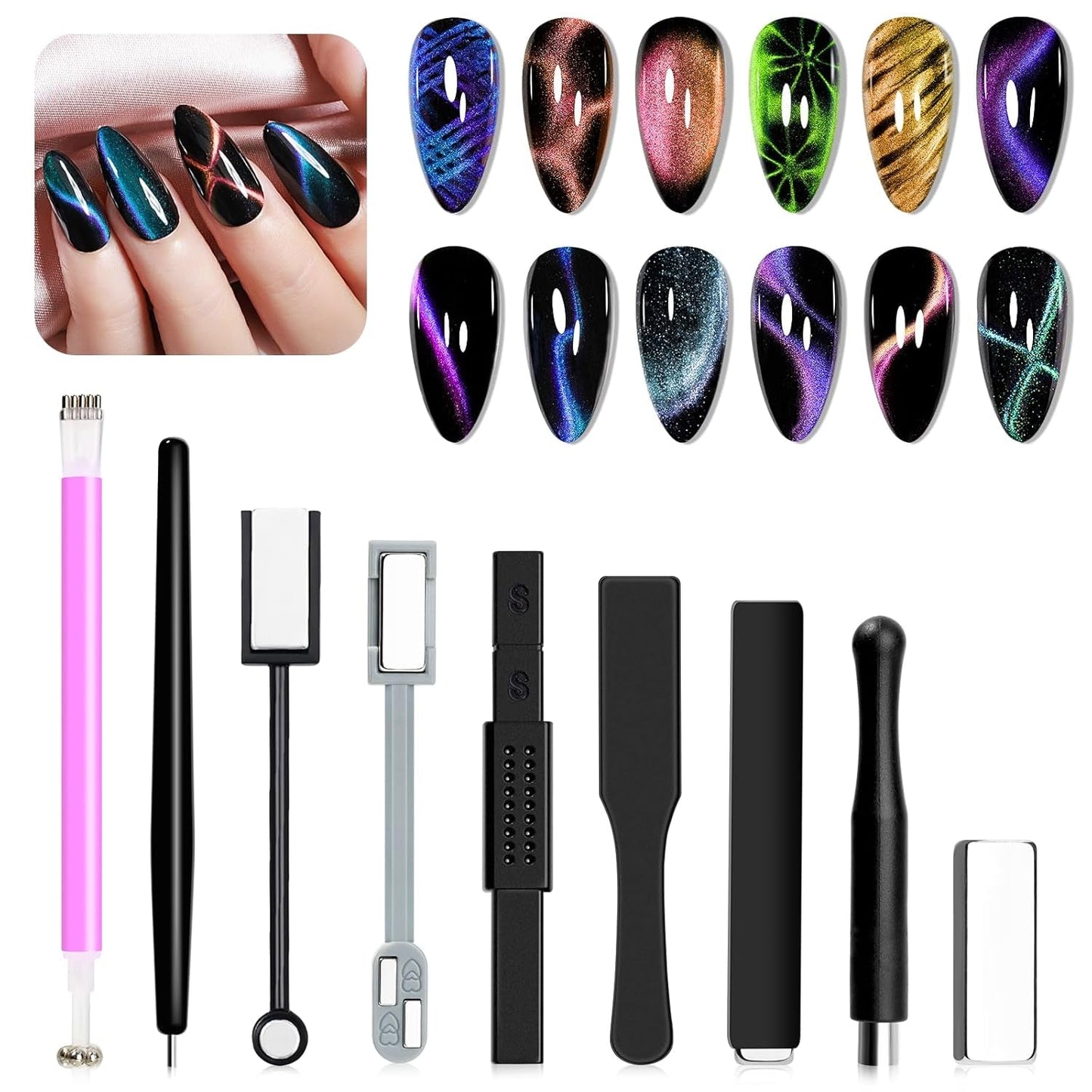 SUPWEE 5 w 1 narzędzie magnetyczne do paznokci, różowy magnes kocie oko dla Nägel Multifunktions Magnetstift DIY Magic 3D magnes w sztyfcie zestaw długopisów Nail Art magnes w sztyfcie do zdobienia paznokci DIY