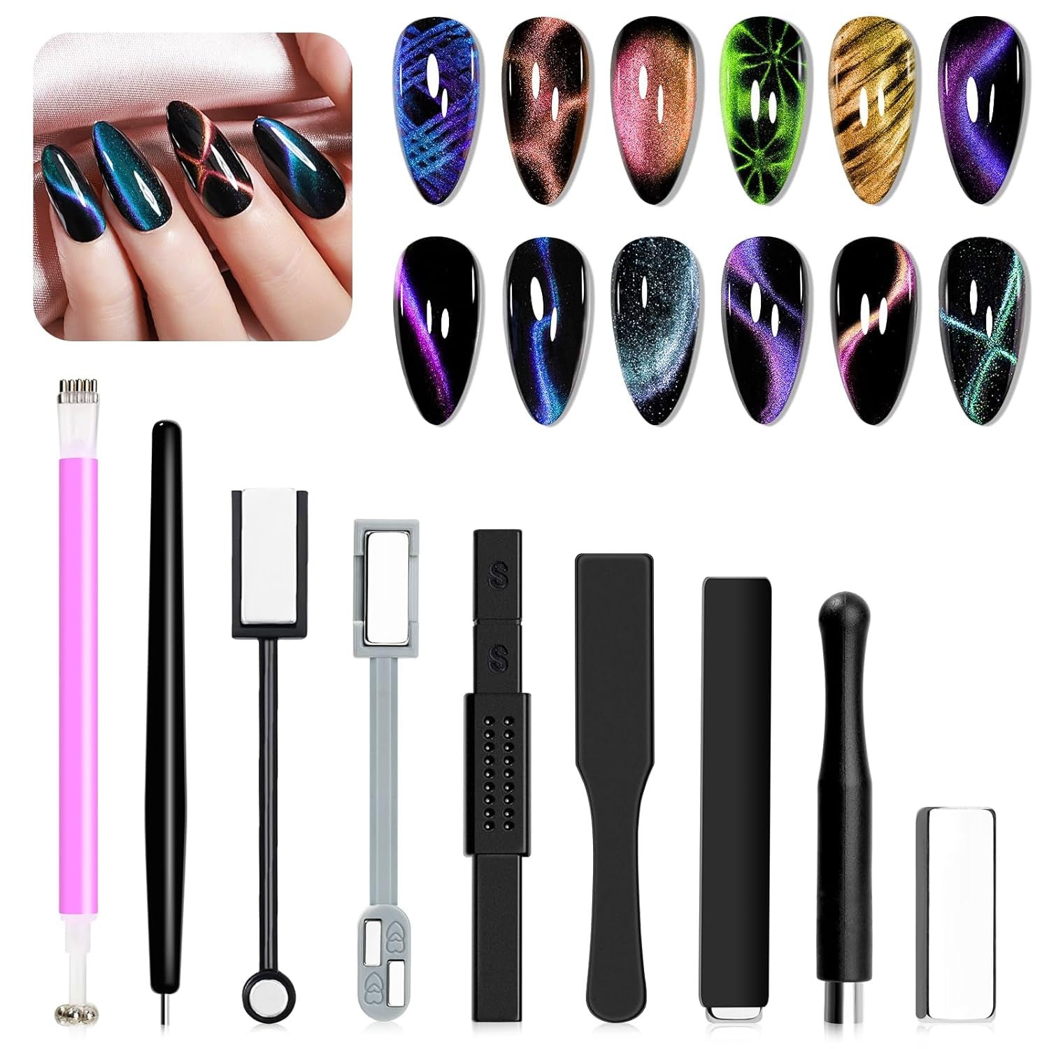 SUPWEE 5 w 1 narzędzie magnetyczne do paznokci, różowy magnes kocie oko dla Nägel Multifunktions Magnetstift DIY Magic 3D magnes w sztyfcie zestaw długopisów Nail Art magnes w sztyfcie do zdobienia paznokci DIY