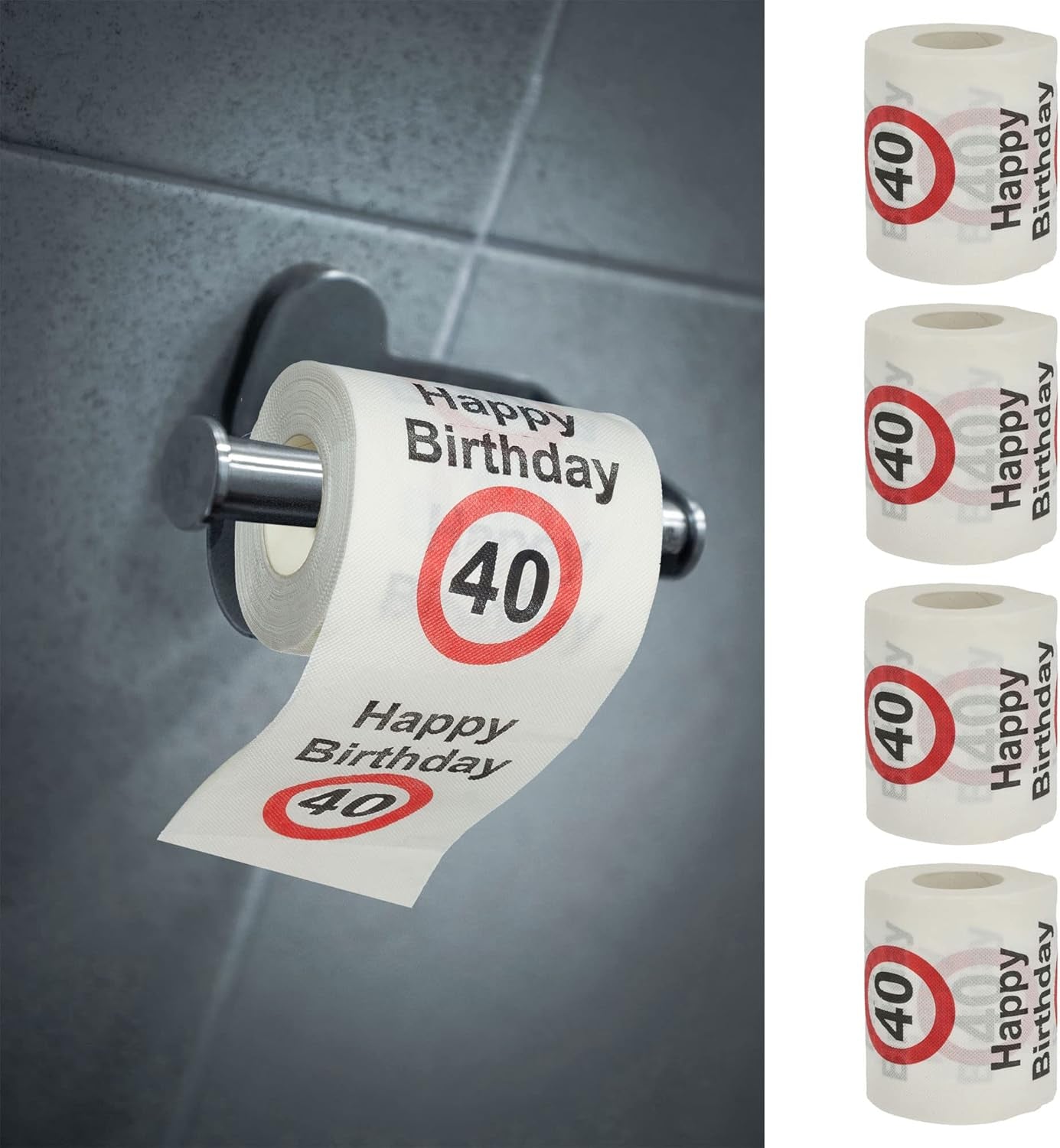 Zestaw 4 papierów toaletowych „Wszystkiego najlepszego z okazji 40. urodzin” │40. urodziny 24 metry 2-tkaniny 180Gr/m2 │ Papier toaletowy z motywem papieru toaletowego (4 X papier toaletowy 40)