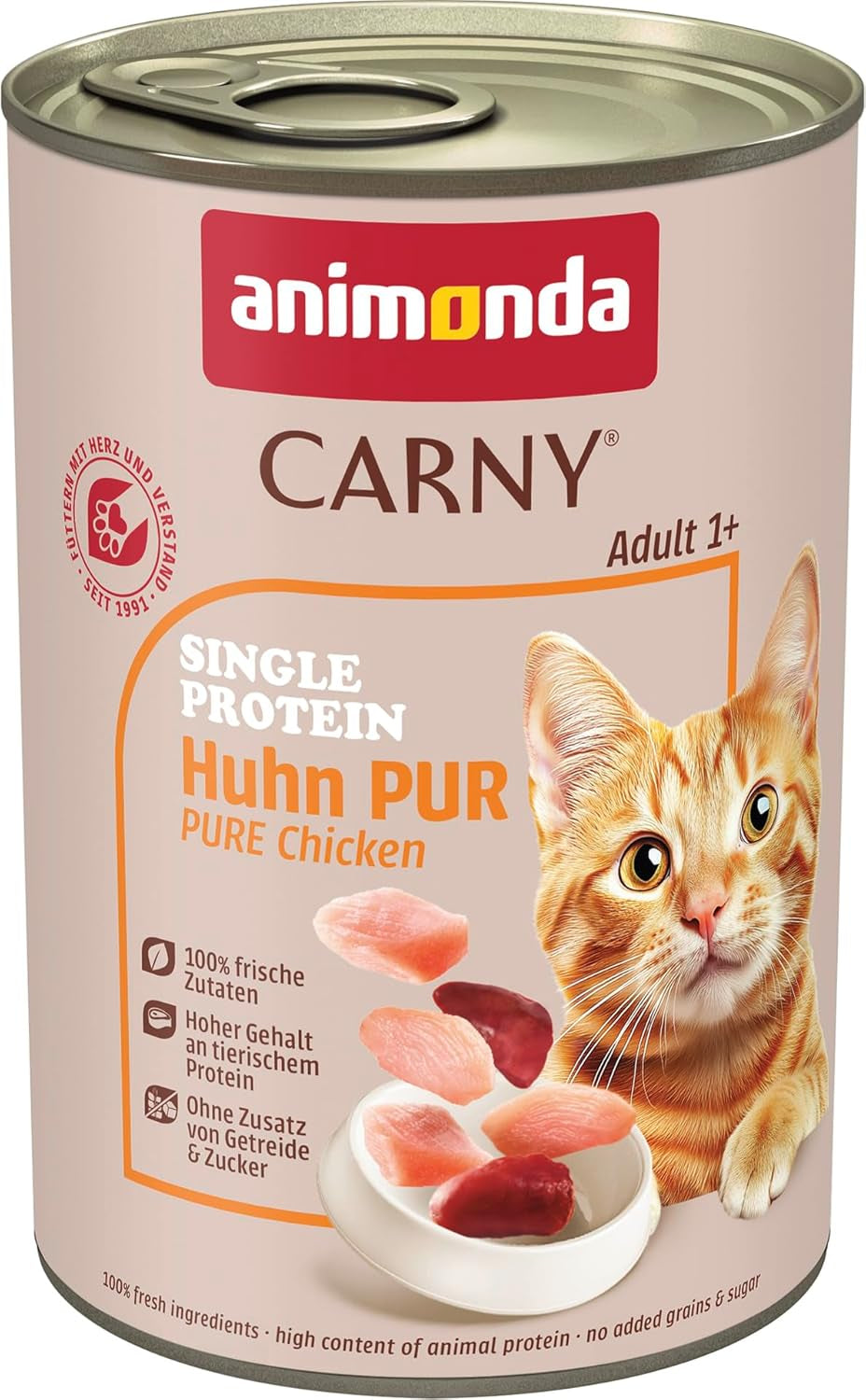 animonda Carny Adult Single Protein Pure Chicken (6 x 400g), mokra karma dla dorosłych kotów z jednym źródłem białka, mokra karma dla dorosłych kotów, bez zbóż i bez cukru