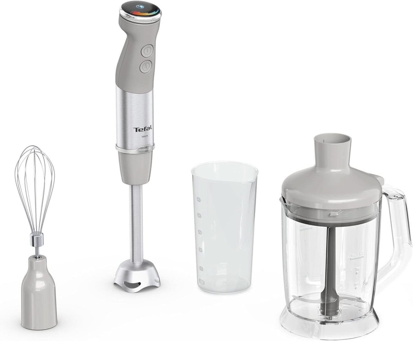 Tefal Quickchef+ 3-w-1 XL Stabmixer/Zerkleinerer/Schneebesen, 1000 W, Intuicyjny Geschwindigkeitsregelung, Turbo-Taste, Powelix-Messer-Technologie, Edelstahl, Grau, HB67MB30 Kitchen Naty Shop