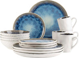 MĘSER 934092 Seria Frozen, Zestaw ceramicznych zastaw stołowych na 4 osoby, 16-częściowy serwis kombinowany o organicznych kształtach, serwis bejcowany na niebiesko, kamionka, ciemnoniebieski
