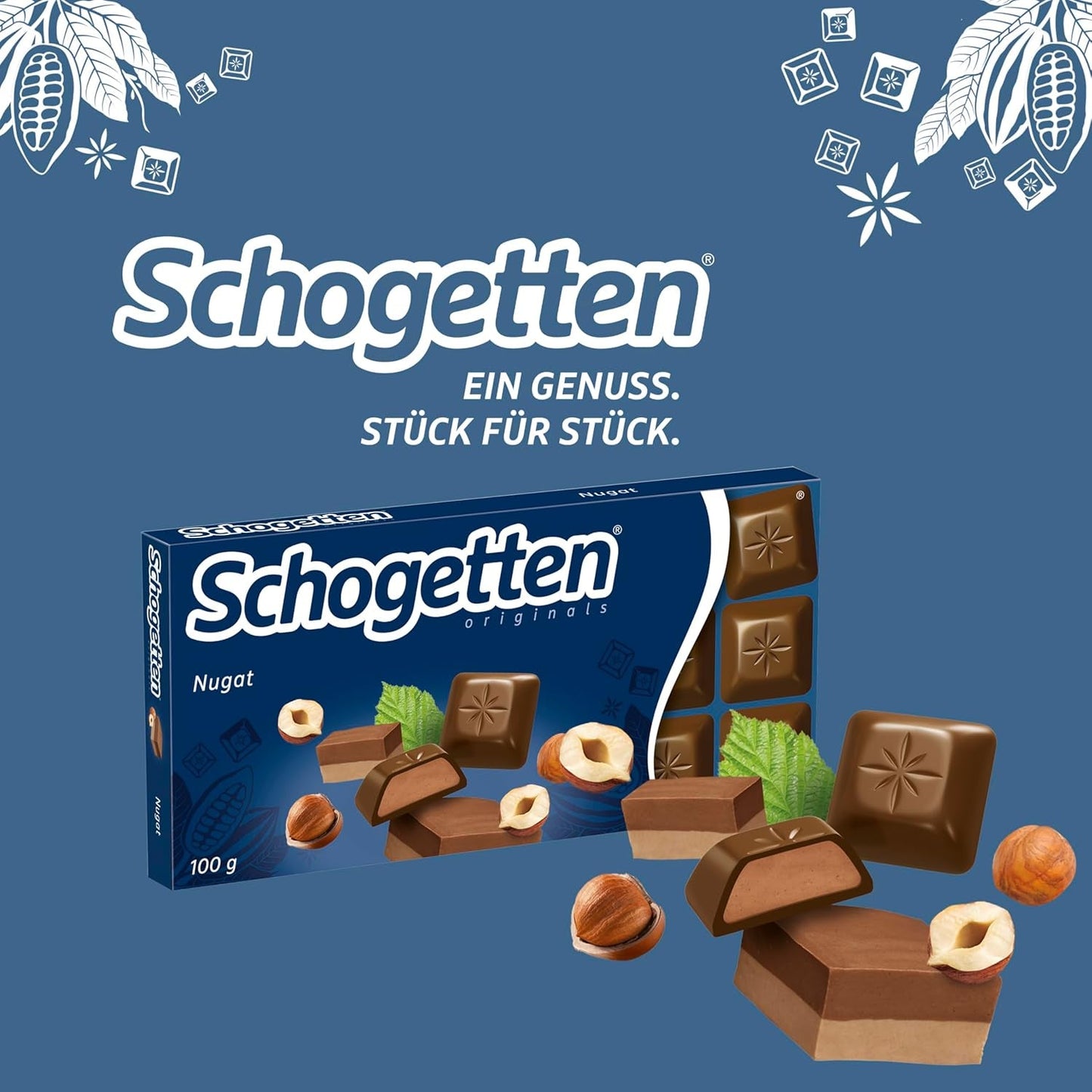Tabliczka czekolady Schogetten Nougat 100g, pojedynczo porcjowana. Rozkosz. Kawałek po kawałku.