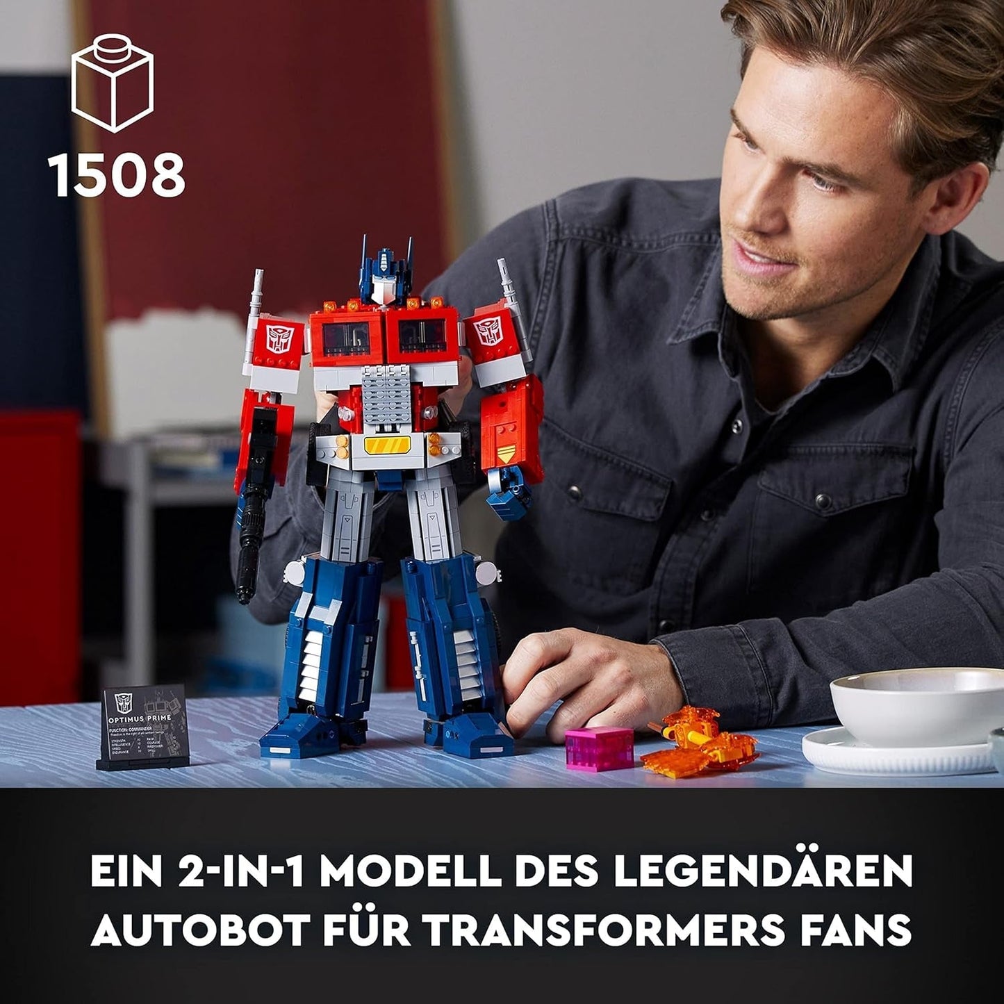 Zestaw LEGO 10302 Icons Optimus Prime, figurka robota 2 w 1 i model ciężarówki, zabawkowy model transformatora dla dorosłych, prezent urodzinowy lub świąteczny dla mężczyzn, kobiet, dla niej i dla niego Zestawy do budowania Besuche den LEGO-Store