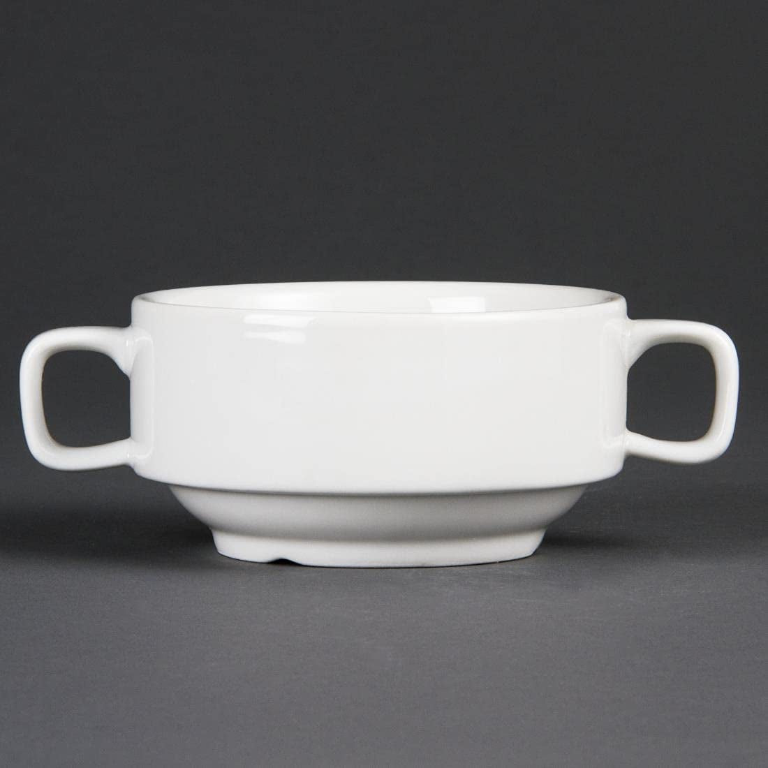 Olympia Whiteware miski do zupy z uchwytami 400ml (6 sztuk) - można używać w piekarniku, kuchence mikrofalowej, zamrażarce i zmywarce C239