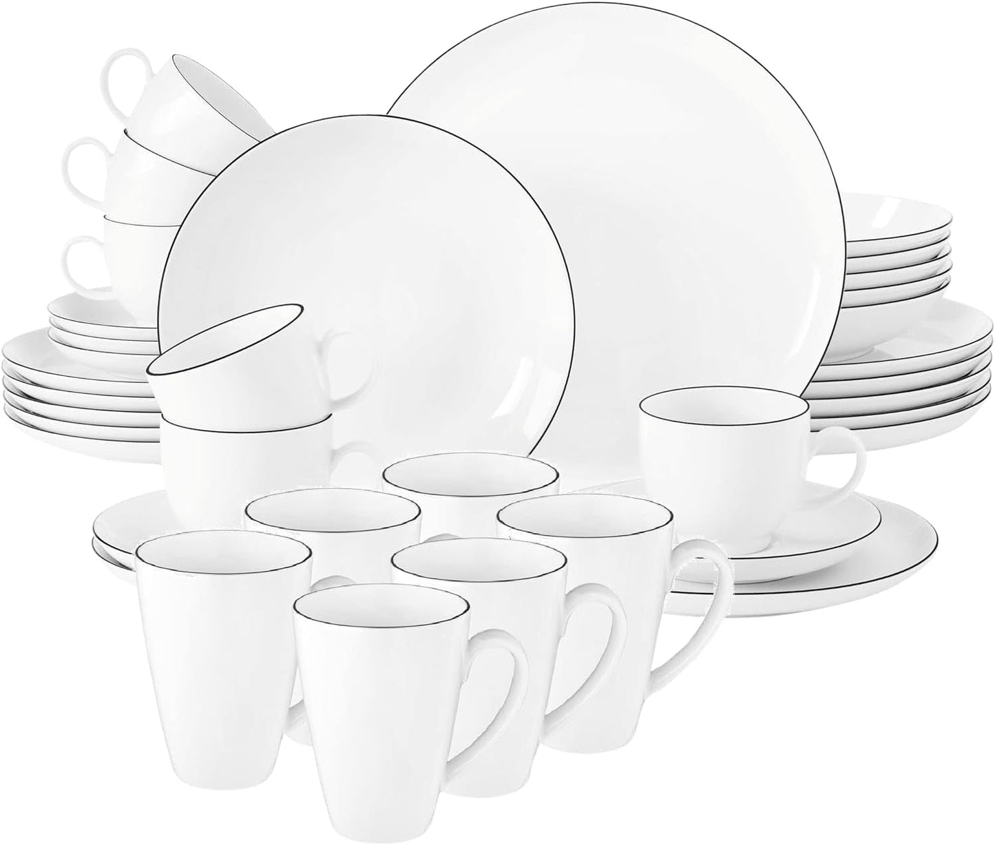 Seltmann Weiden - Lido Black Line - 36-częściowy zestaw zastawy stołowej - porcelana (w tym 6 kubków do kawy)
