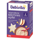 Budyń ryżowy z jabłkami i kaszką wieczorną (4x500g), kaszka mleczna od 5 miesiąca, z cennymi minerałami i witaminami, bez dodatku cukru, bardzo sycąca