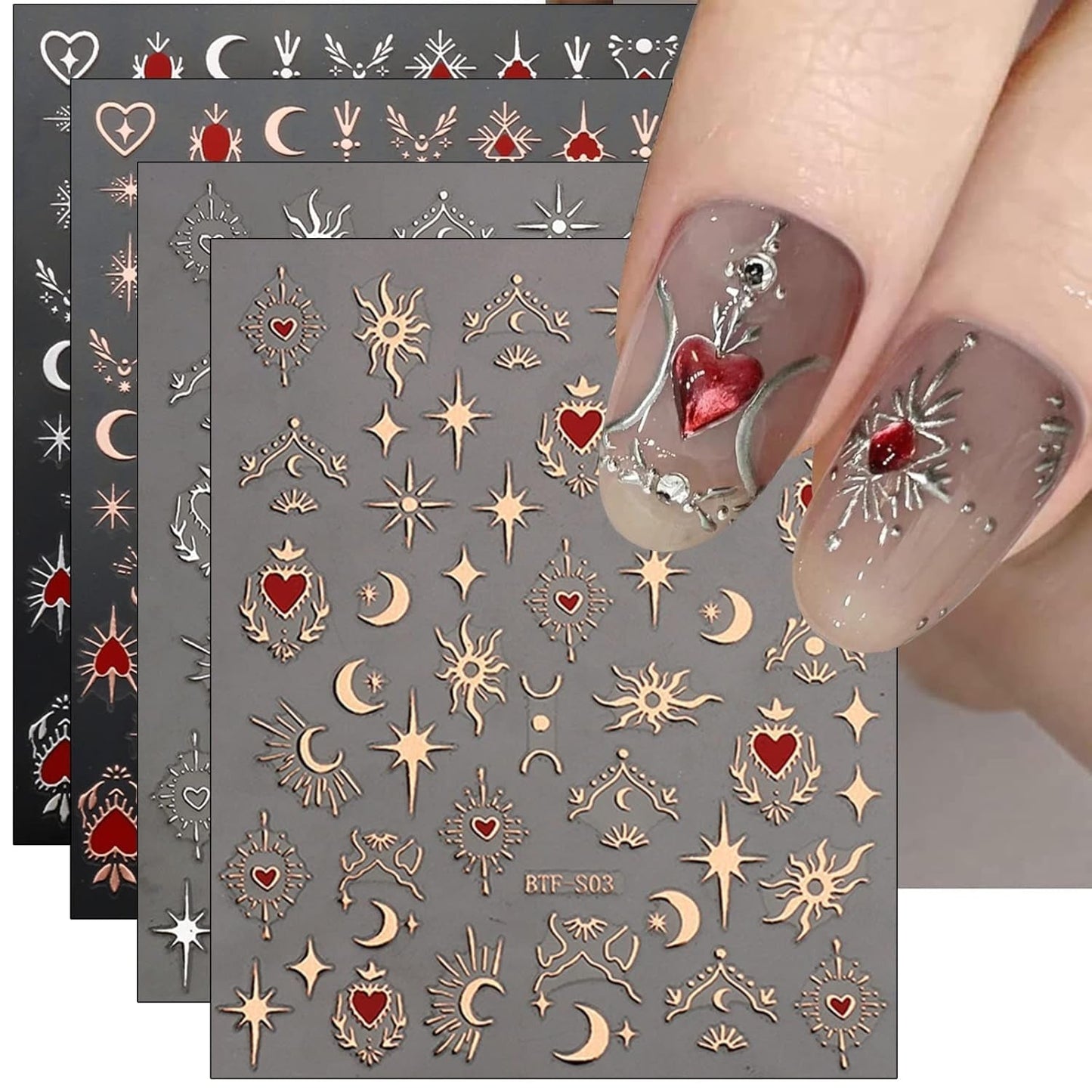JMEOWIO Nagelsticker Mond Stern 9 Blatt Nail Art Naklejka Selbstklebend Nagelaufkleber Sonne Dekoration Nageldesign Zubehör