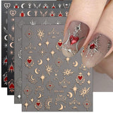 JMEOWIO Nagelsticker Mond Stern 9 Blatt Nail Art Naklejka Selbstklebend Nagelaufkleber Sonne Dekoration Nageldesign Zubehör