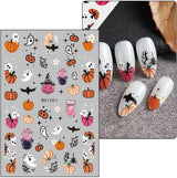 JMEOWIO Nagelsticker Halloween 8 Blatt Nail Art Naklejka Selbstklebend Nagelaufkleber Totenkopf Horror Geist Hexe Spinnennetz Fledermaus Kürbis Spukdekoration Nageldesign Zubehör
