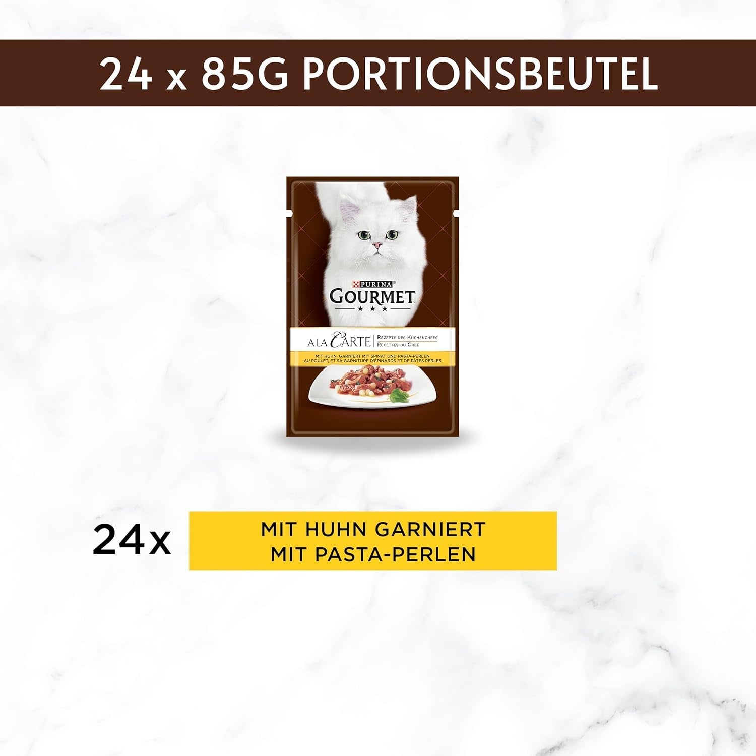 Gourmet Mokra karma dla kotów a la carte z kurczakiem, szpinakiem i makaronowymi perełkami, opakowanie 26 szt. (26 x 85 g)