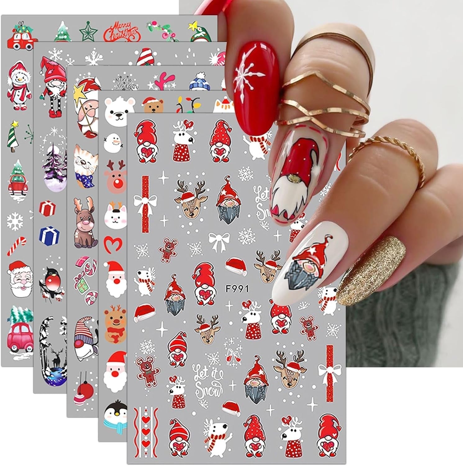 JMEOWIO Nagelsticker Weihnachten 10 Blatt Nail Art Naklejka Selbstklebend Nagelaufkleber Schneeflocke Winter Urlaub Süß Dekoration Nageldesign Zubehör