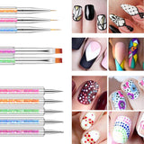 Zestaw 6 Stück Nagel Pinsel, Doppel-Ende Nageldesign Pinsel, Akryl Nail Art Zestaw Pinsel Nail Art Liner Pinsel Narzędzie do kropkowania dla DIY Nail Art Design (Mit 1 Schwammbürste)