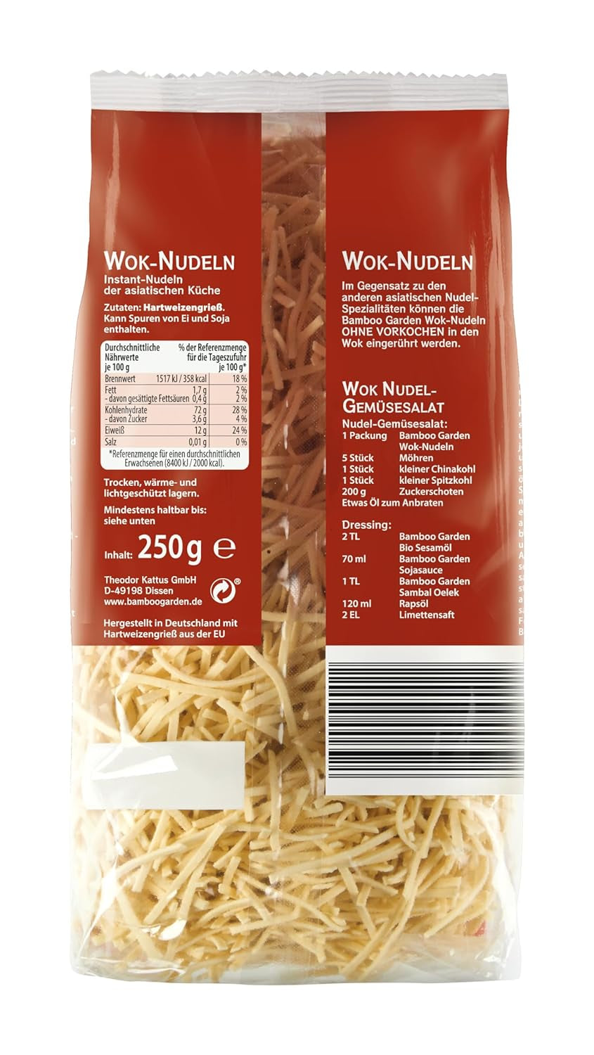 Ogród Bambusowy - Makaron Wok | Makaron błyskawiczny z jajkiem | Wymieszaj, nie jest wymagane wstępne gotowanie | Do azjatyckich dań z woka | 250 g w worku