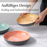 MIAMIO - Talerze obiadowe, zestaw 6 szt. (850 ml) / duże i głębokie talerze do makaronu, zestaw talerzy na 6 szt., ceramiczna miska na sałatkę / można myć w zmywarce i używać w kuchence mikrofalowej - kolekcja Las Palmitas