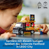 Zestaw LEGO City do budowania burgerowni z samochodzikiem dla 5-latków, minifigurką food trucka i akcesoriami, ciekawym prezentem dla chłopców i dziewcząt 60404 Zestawy do budowania Kup w sklepie LEGO