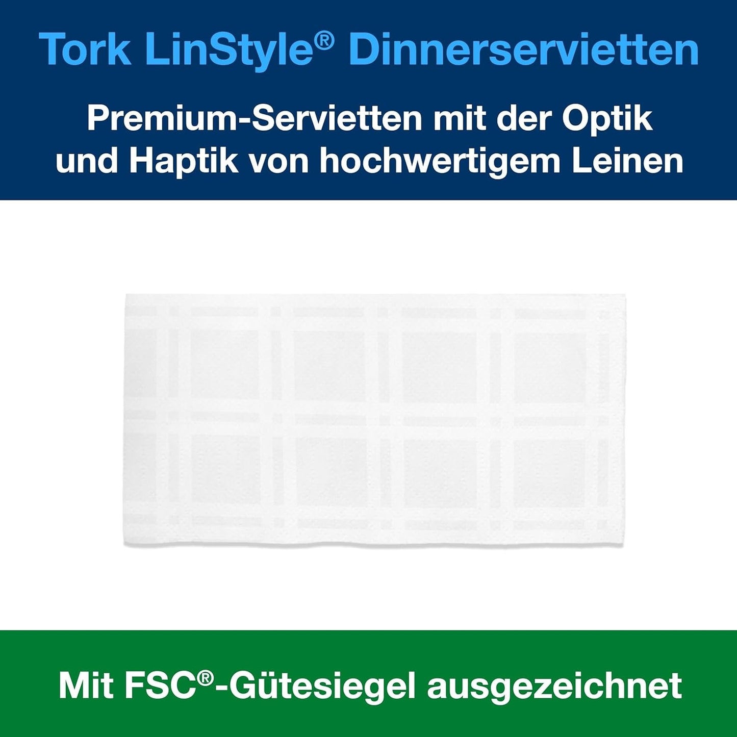 Tork Linstyle białe serwetki stołowe, złożone w 1/4, 19,5 × 19,5 cm, 14 serwetek o średnicy 50, 509410
