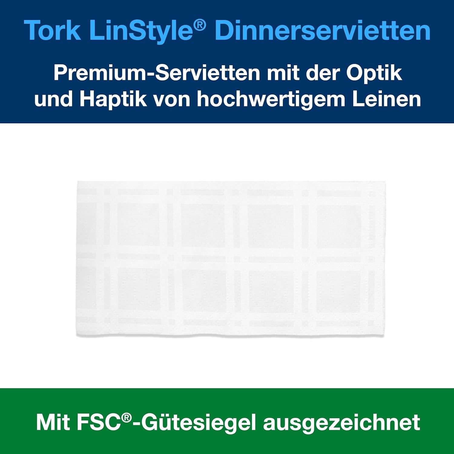 Tork Linstyle białe serwetki stołowe, złożone w 1/4, 19,5 × 19,5 cm, 14 serwetek o średnicy 50, 509410