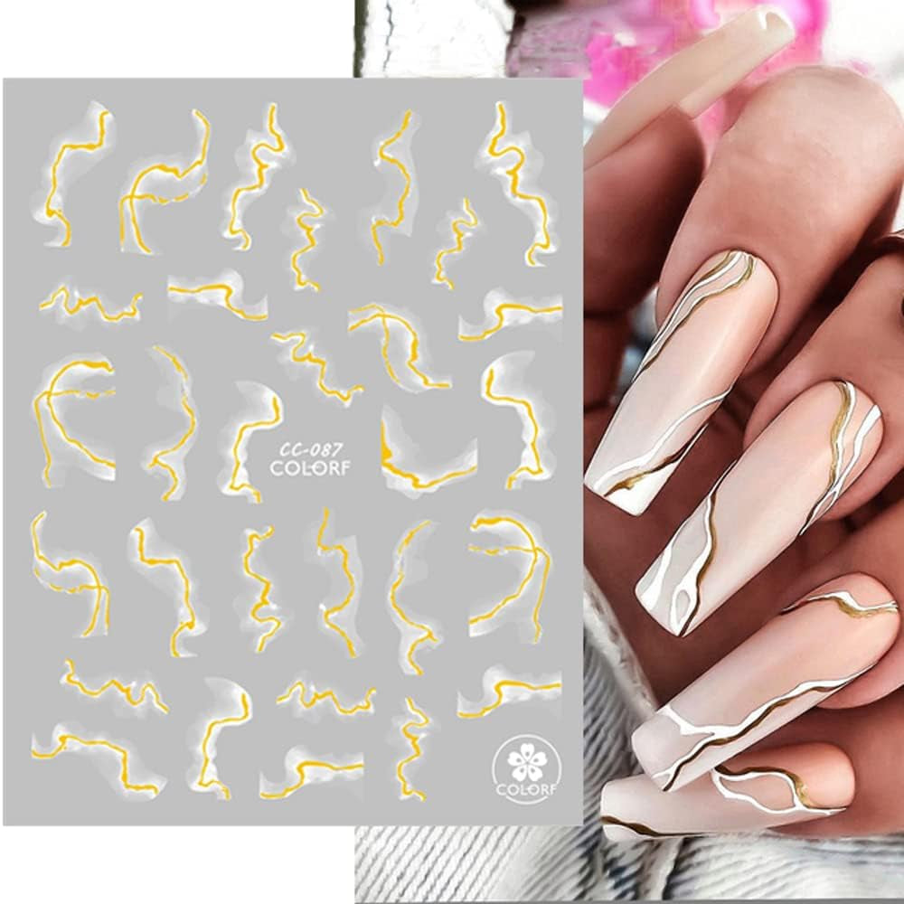 9 Blatt Nagelsticker Französische Spitzenmarmor Nagelaufkleber Selbstklebend Weißes Złota naklejka artystyczna do paznokci Dekoration Nageldesign Zubehör