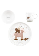 Sterntaler Porcelanowy zestaw obiadowy Rustykalny design - antypoślizgowy i zdejmowany silikonowy zestaw naczyń obiadowych - Naczynia dla niemowląt i dzieci z talerzem, miską 400 ml i kubkiem 200 ml, biały