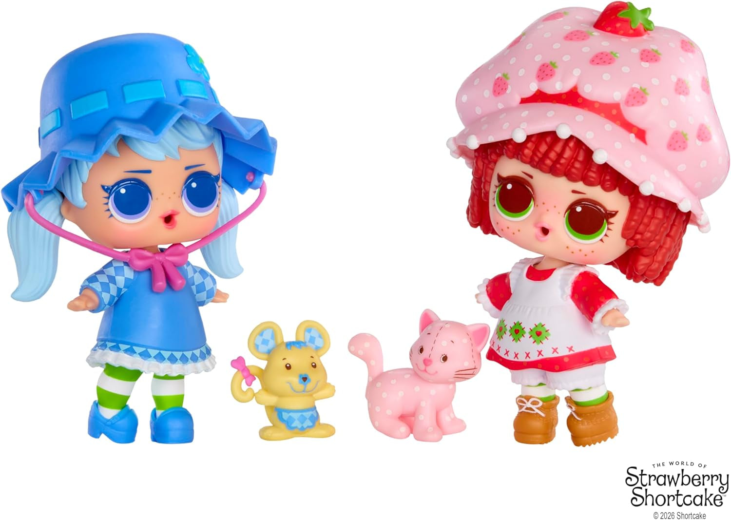 LOL niespodzianka! Loves Strawberry Shortcake Tots - Kolekcjonerskie pachnące lalki z 7 niespodziankami, zwierzakiem, modą, butami, kapeluszem, zestawem do zabawy z truskawkowym ciastkiem Cabrio, wiek 4+