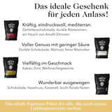 Przykładowy zestaw ziaren espresso 4 x 350g ziaren espresso | Pakiet odkrywczy/pakiet próbny | Robusta i Arabika | Idealny do urządzeń w pełni automatycznych i kolby | KRÓLEWSKI BARYSTA