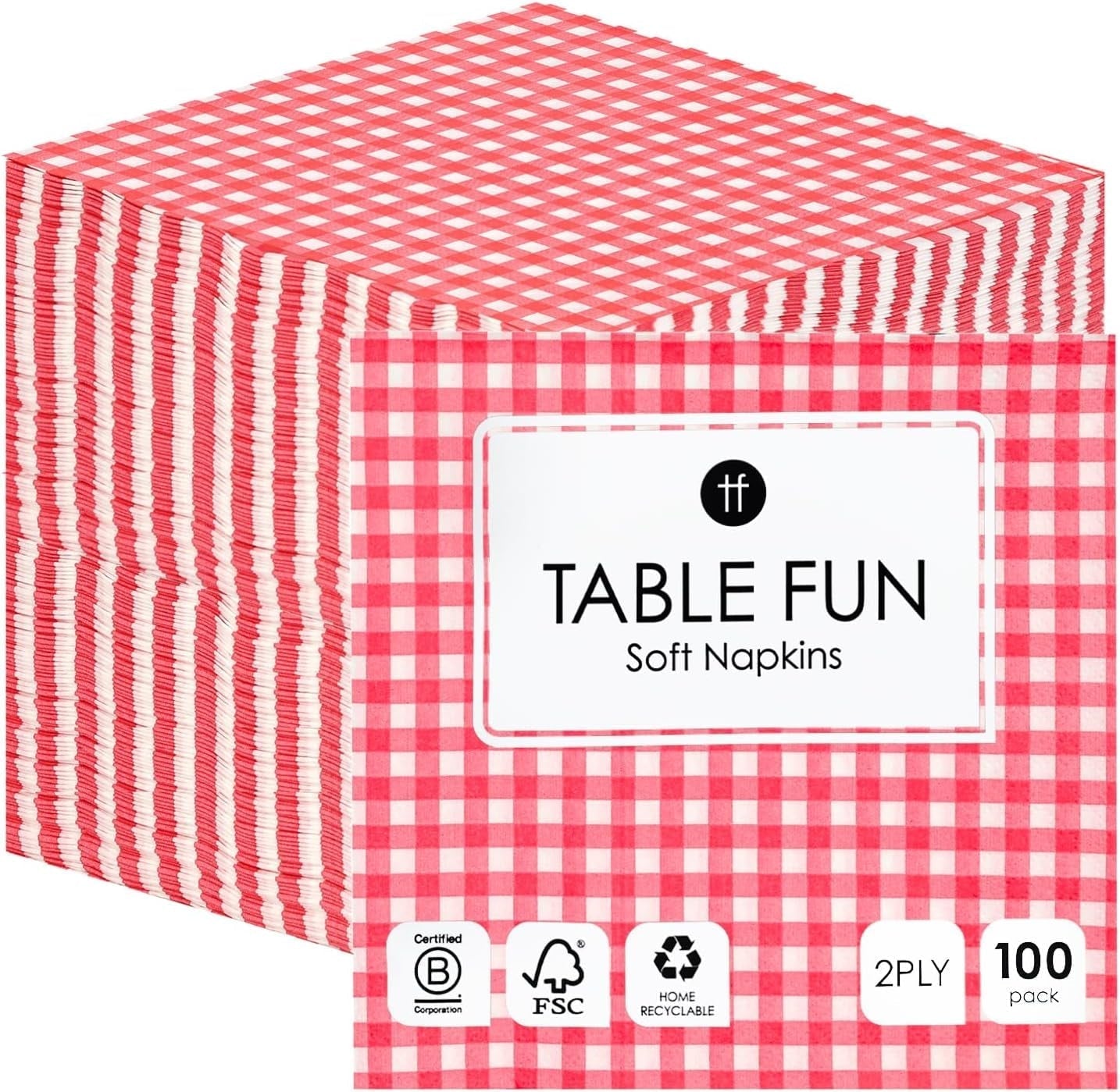 Talking Tables 100 x opakowanie zbiorcze Miękkie serwetki papierowe w czerwony wzór Jednorazowe serwetki na urodziny Wesela Zastawa stołowa Catering bożonarodzeniowy Wyprodukowano w UE 2 warstwy 33 cm