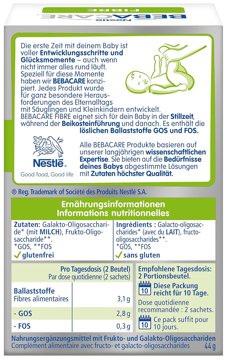 BEBACARE FIBER bezglutenowy suplement diety na łagodne trawienie, suplement diety dla niemowląt od urodzenia i małych dzieci, 1x (20 x 2,2g)
