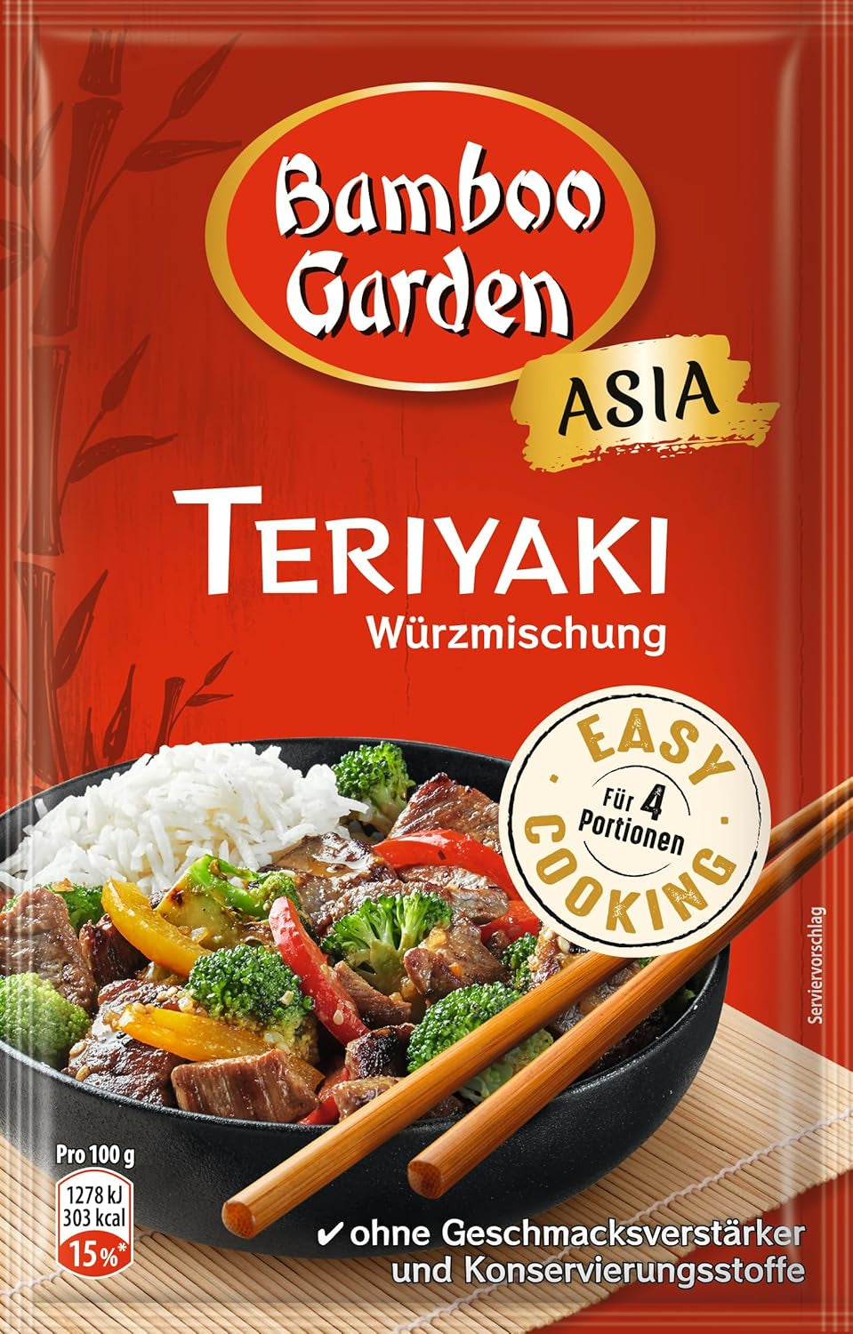 Bamboo Garden - Teriyaki Seasoning Mix , Gewürzmischung für Teriyaki , Für 4 Portionen , Ohne Geschmackverstärker und Konservierungsstoffe , 1 x 25 g (Verpackungsdesign kann abweichen)