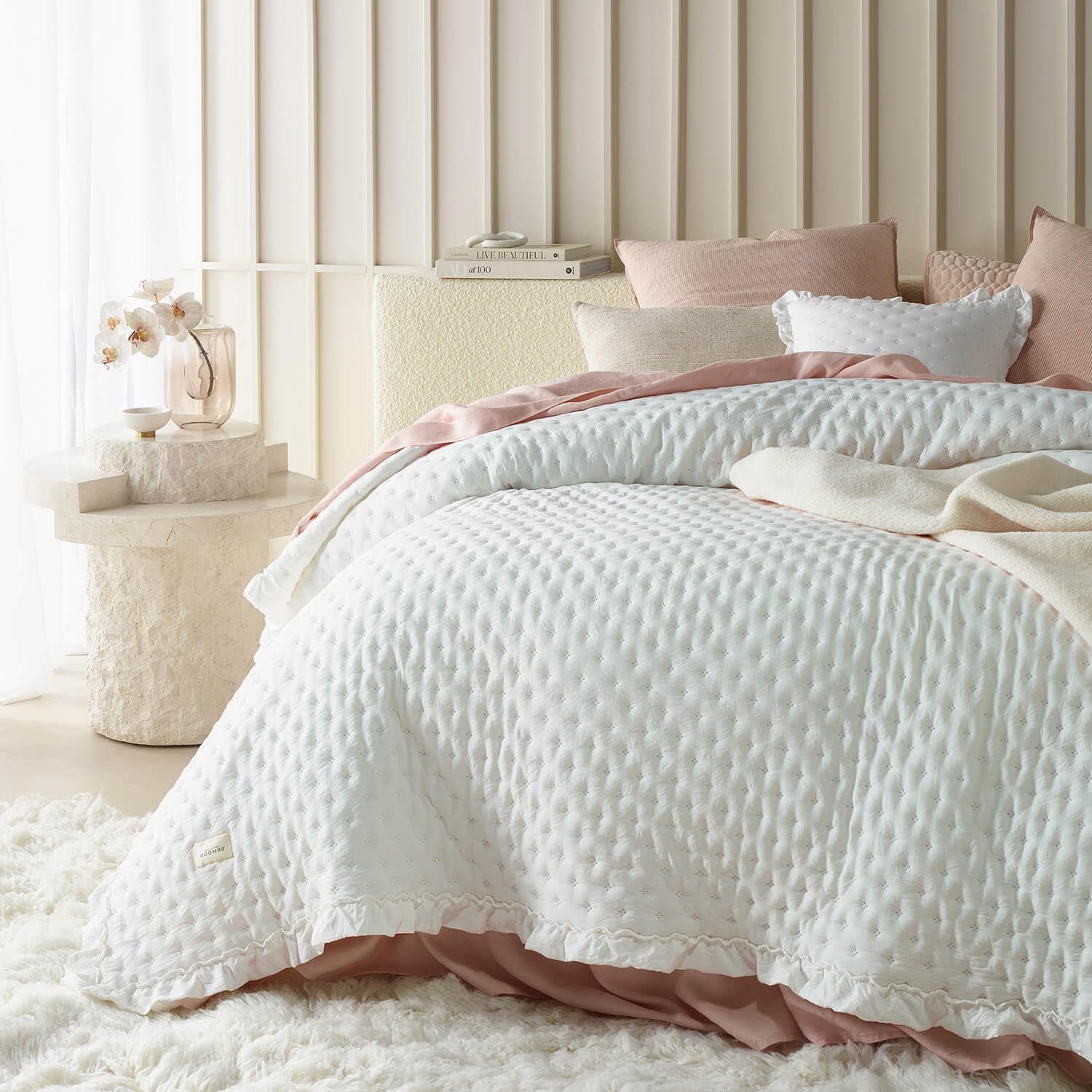 Molly Elegancka narzuta na łóżko w kolorze pudrowego różu 170 x 210 cm Uniwersalna narzuta na łóżko lub sofę Narzuta na łóżko i sofę Styl koca Idealny jako narzuta Łóżka i koce Besuche den ROOM99-Store Ecru 240X260