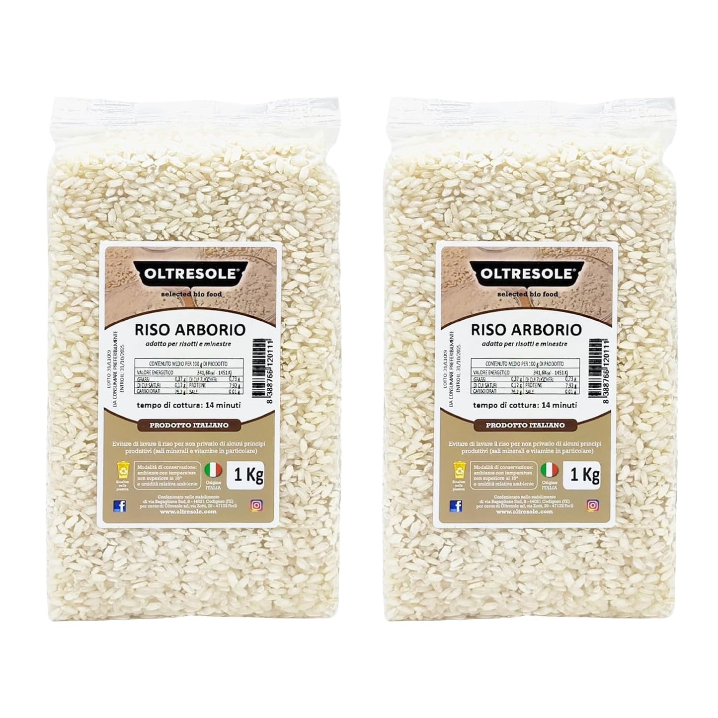Rzemieślniczy włoski ryż Arborio, ryż gruboziarnisty i skrobiowy, idealny do zup, risotto i sałatek ryżowych, pakowany próżniowo w 2 worki 1kg