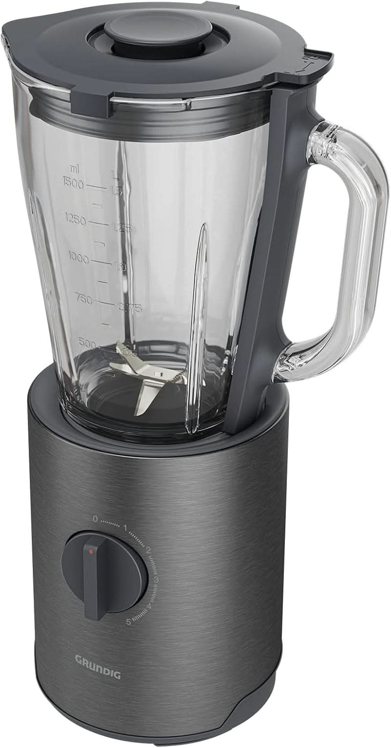 Grundig Delisia Novus SM 7140 Professioneller Mikser stojący, 1,5 litra, 800 W, 6-fazowy Edelstahlmesser Mit Zirkonium-Beschichtung, 5 Geschwindigkeitsstufen + funkcja pulsacyjna, Dark Inox/Edelstahl Kitchen Naty Shop