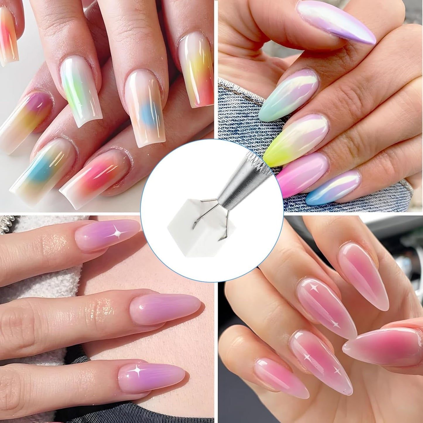 Eiito 100 Stück Weiche Nagelschwämme Für Ombre, Mit 2 Greifstift, Aura-Maniküre-Nailkunst-Werkzeuge (srebro + złoto)