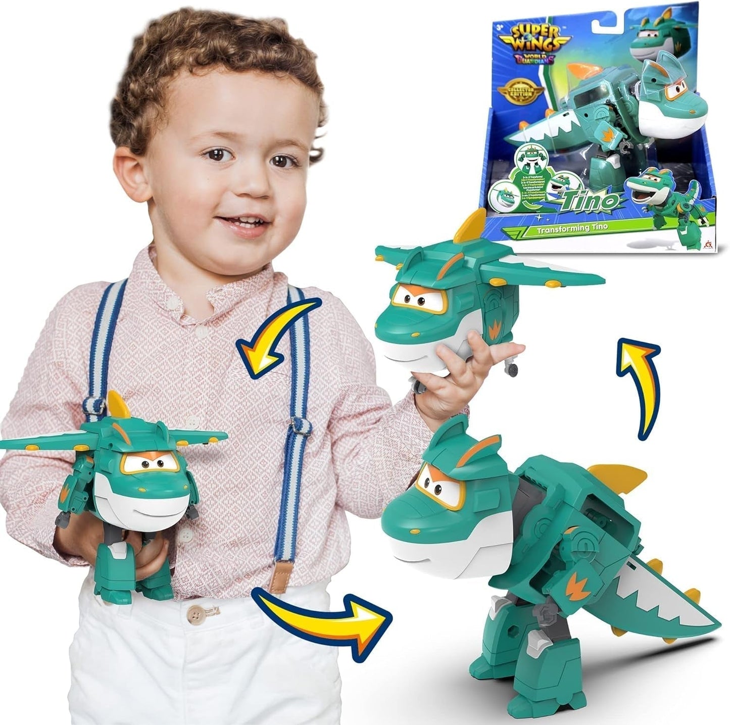 Super Wings 5" Transformujące postacie Zestaw 2 sztuk Transformujący doładowany Jett + Tino Zabawka z transformatorem dla chłopców i dziewcząt w wieku od 3 lat Czerwone figurki Naty Shop Tino