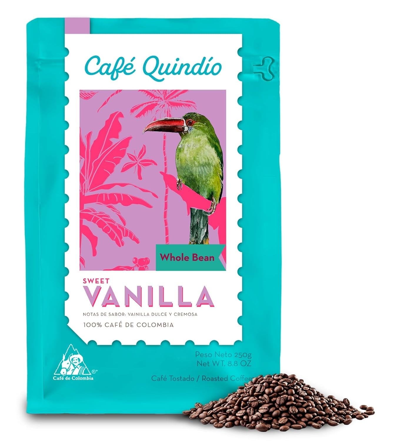 Cafe Quindio Specialty Coffee - 100% ziaren kawy Arabica, Kolumbia - z naturalnymi nutami słodkiej wanilii (250g) - idealna do kawy przelewowej, ekspresów kolbowych lub French Press