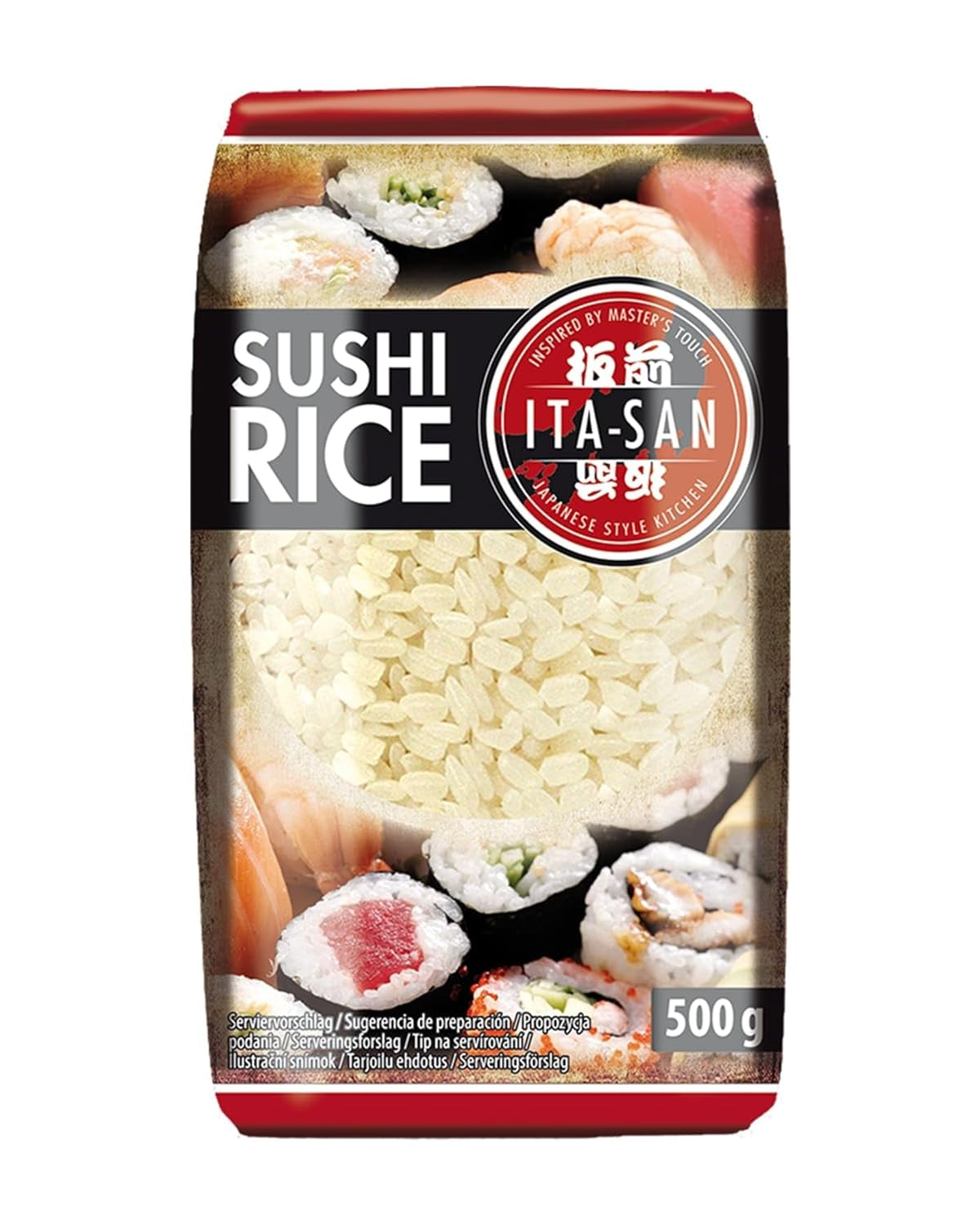 Ryż do sushi ITA-SAN, okrągłoziarnisty, najwyższej jakości, 100% czystej odmiany, szybkie i łatwe przygotowanie, wegański, halal, bezglutenowy (1 x 500g)