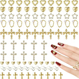 Złote zawieszki do paznokci 80 szt. Krzyżowe serce z różą Dziewica Maryja Klejnoty do paznokci Stop metali Akcesoria do paznokci do Manicure Projektowanie Dekoracje DIY Rzemiosło