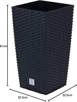 Doniczki/garnki Prosperplast imitujące rattan z wkładem | 32,5 x 32,5 x 61 cm | antracyt | odporny na warunki atmosferyczne i promieniowanie UV | wykonane z wytrzymałego plastiku | do wnętrz i na zewnątrz