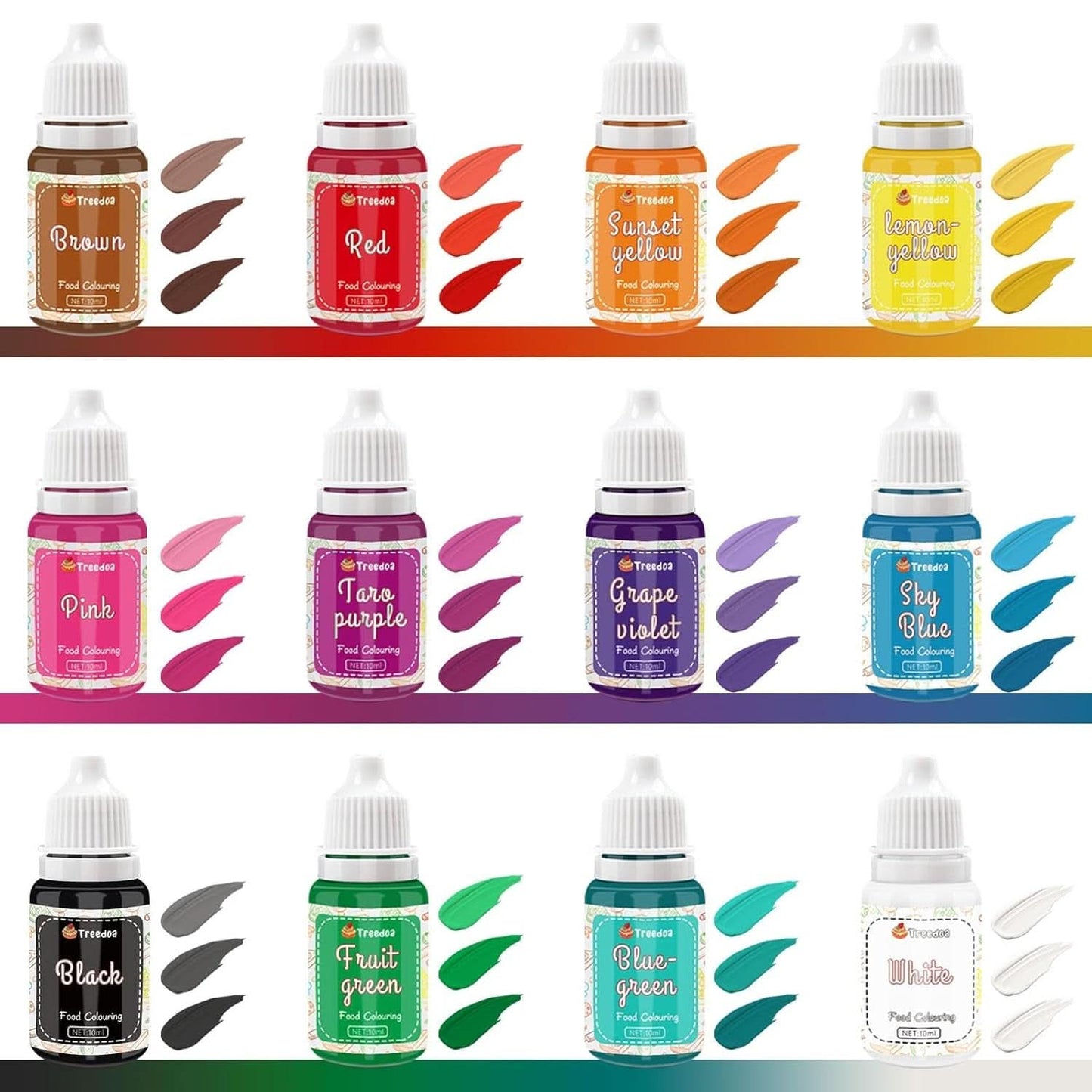 Zestaw 12 barwników spożywczych w płynie, 10 ml Naty Shop