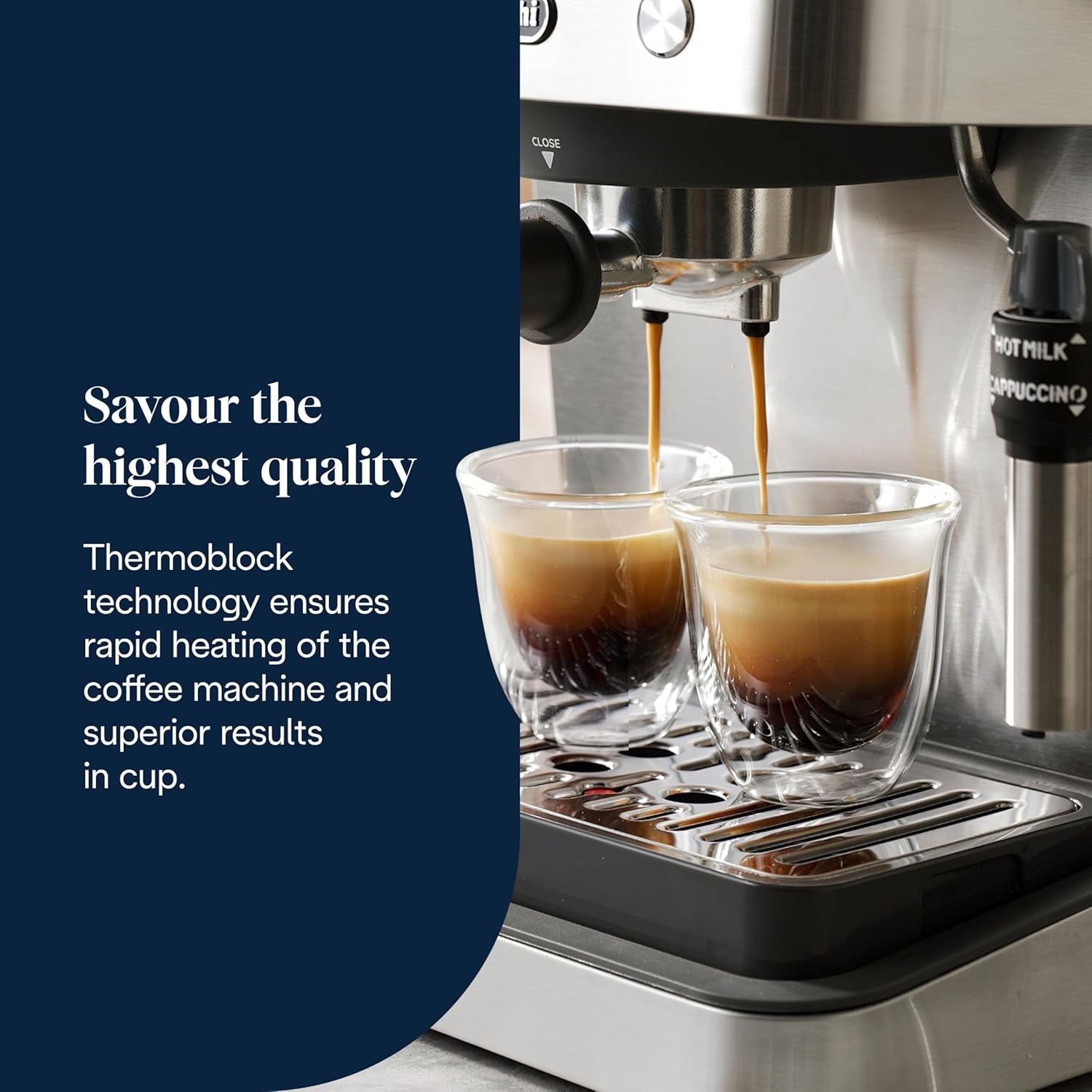 De'Longhi Classic EM450.M ekspres do kawy z kolbą, profesjonalnym spieniaczem do mleka, w całości z metalu, 15 barów, zbiornik na wodę 1,7 l, stal nierdzewna/metal