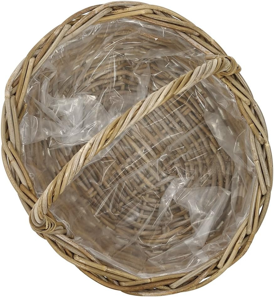 Rattanowy kosz na kwiaty Dehner z rączką, ok. 46 x 39 x 18 cm, tkanina rattanowa, szaro-brązowy