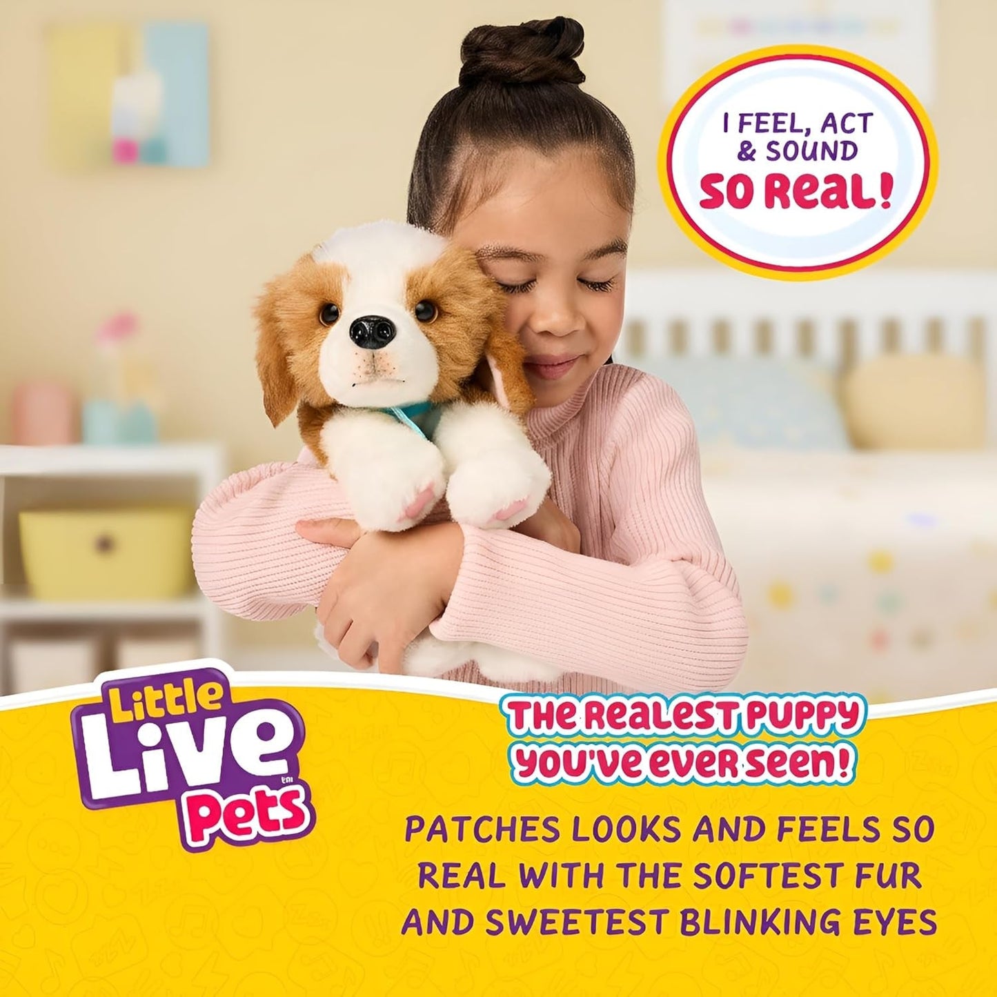 Little Live Pets Mój naprawdę prawdziwy szczeniak – naszywki; Interaktywny szczeniak; ponad 60 dźwięków/reakcji; realistyczny wygląd; 1 z 72 wariantów; zestaw do zabawy z torbą; baterie w zestawie; wiek 5+